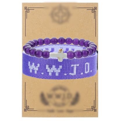 Cross-border hot-selling WWJD cross bracelet bracelet, natural stone unisex charm, faith, friendship, soft ceramic bracelet