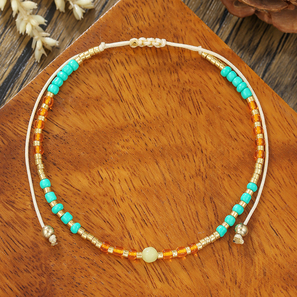 Simple Crystal Pearl Girlfriend Bracelet Bohemian Rainbow Rice Beads Beaded Cross Love Friendship Bracelet