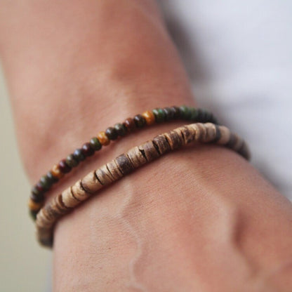 Cross-border supply, European and American fashion natural wooden bead elastic bracelet DIY handmade 2-piece set, beach vacation wooden bead bracelet