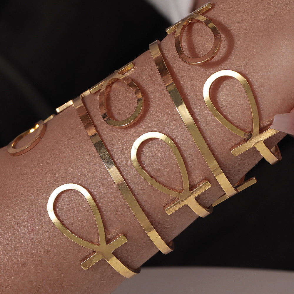 Set of 6 Ancient Egyptian Cross Bracelet Set Women's Jewelry Ethnic Jewelry Metal Stacked Bracelets Women