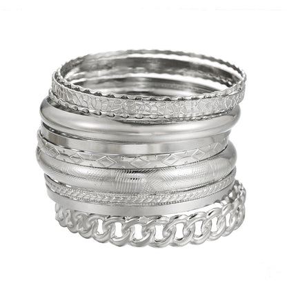 Cross-border new hip-hop punk fist bracelet 5 sets, metal opening bracelet niche stacking bracelet set
