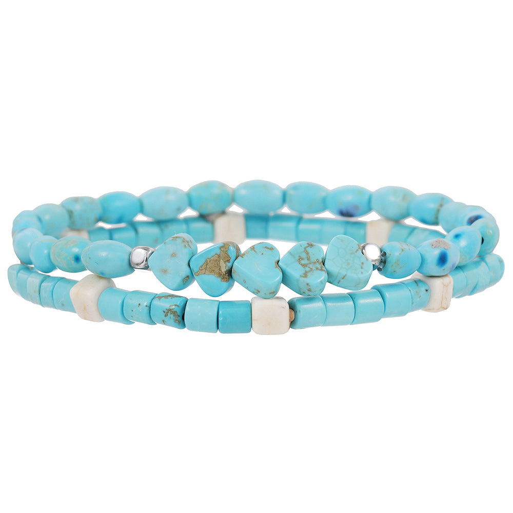 Cross-border new bohemian turquoise bracelet set ethnic turquoise love multi-layer stacked bracelet men