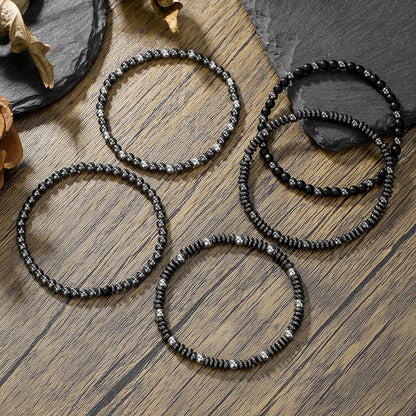 European and American new versatile handmade beaded bracelet set couple beach wind geometric hip-hop black gallstone elastic jewelry