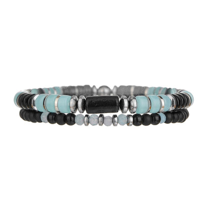 Cross-border European and American black agate volcanic stone bracelet retro ethnic style male handmade beaded bracelet vacation style bracelet