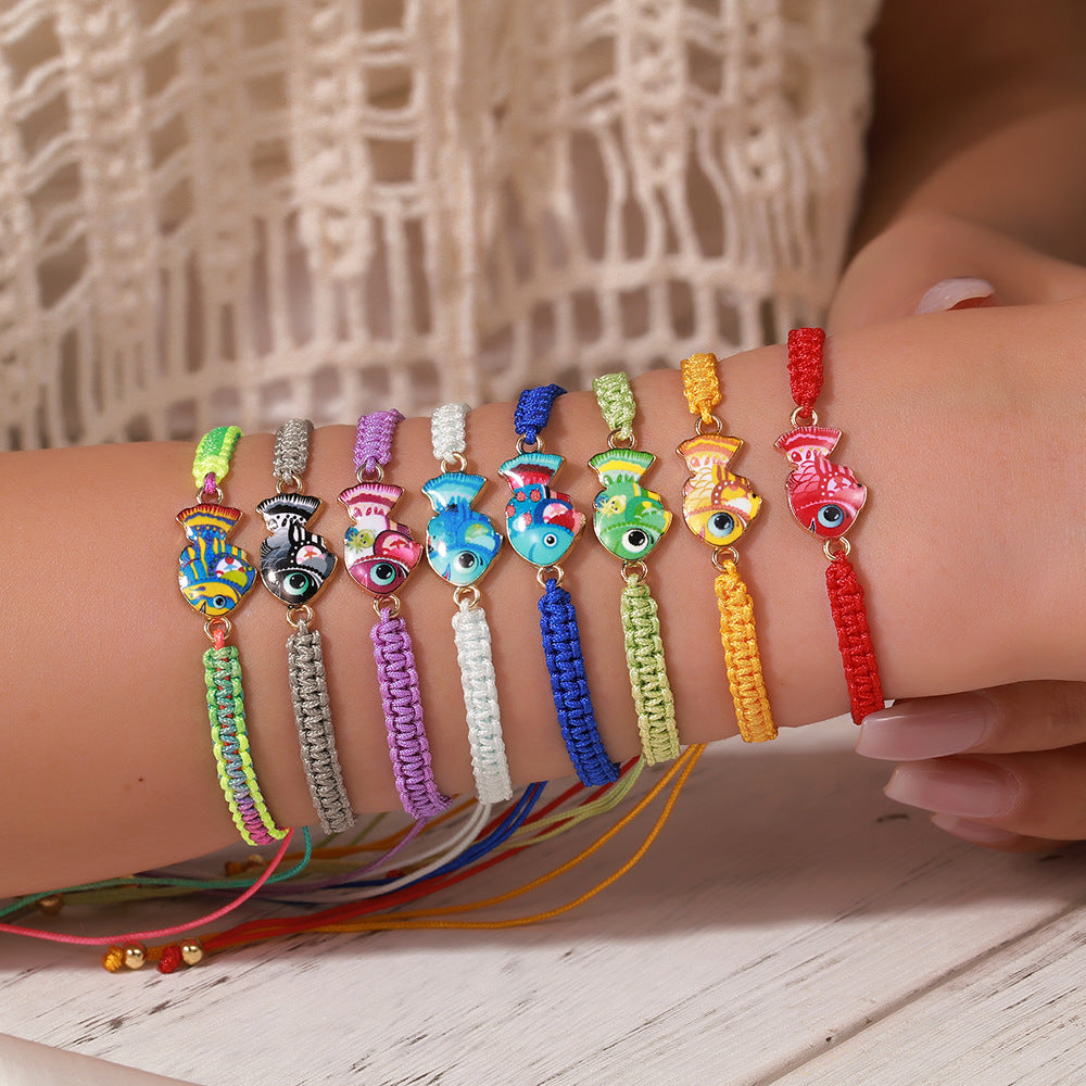 European and American new hand jewelry cartoon fish bracelet combination student girlfriend gift weaving adjustable stacked bracelet woman