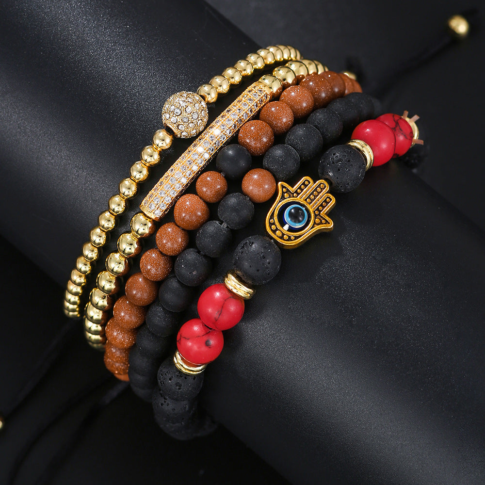 Amazon popular devil's eye palm bracelet, retro diamond-encrusted diamond ball fashion beaded stone bracelet 5-piece set