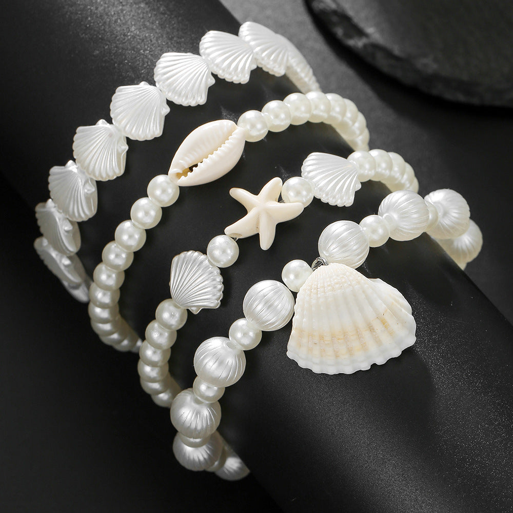 European and American summer beach vacation wind starfish shell pearl bracelet bohemian wind stacked bracelet combination