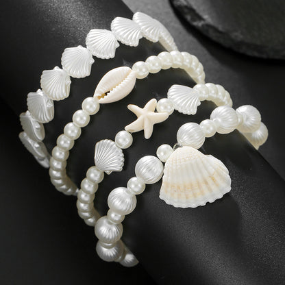 European and American summer beach vacation wind starfish shell pearl bracelet bohemian wind stacked bracelet combination