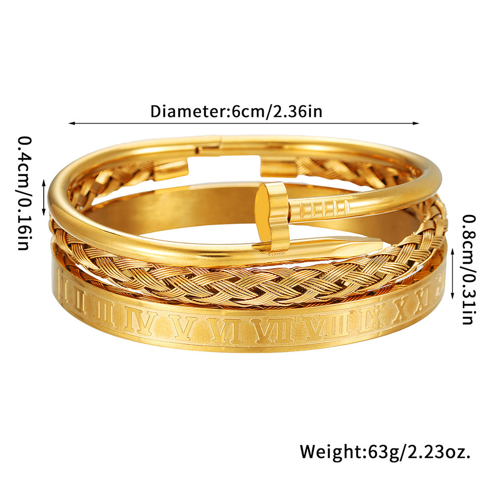 Cross-border European and American retro Roman nail bracelet stainless steel set bracelet men's punk style versatile titanium steel bracelet