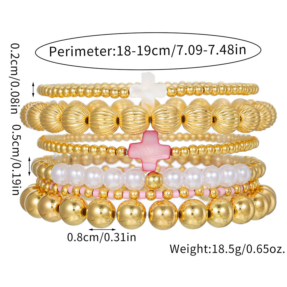 European and American cross-border new hot-selling versatile shell cross set bracelet pearl bracelet CCB stacked bracelet