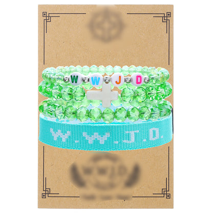 Cross-border hot-selling WWJD cross bracelet bracelet, natural stone unisex charm, faith, friendship, soft ceramic bracelet
