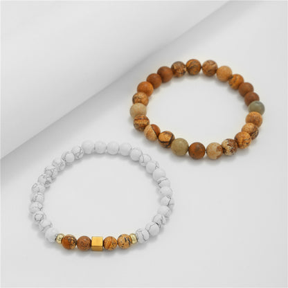 New 6/8mm bead couple bracelet yoga beaded bracelet combination set picture white pine bead bracelet men