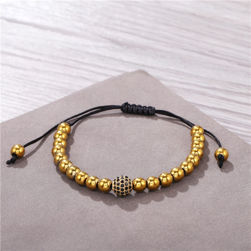 6Mm tiger's eye micro-inlaid zircon crown bracelet, woven bracelet, elastic bracelet set, Buddha bead bracelet.