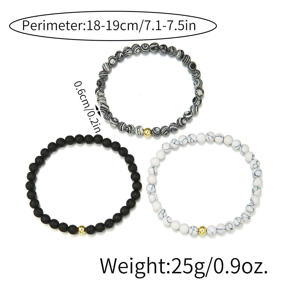 Retro 6mm beaded bracelet set ins style temperament simple 3 sets of elastic bracelets female factory direct sales