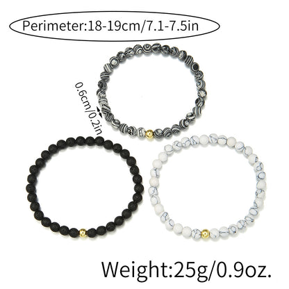 Retro 6mm beaded bracelet set ins style temperament simple 3 sets of elastic bracelets female factory direct sales
