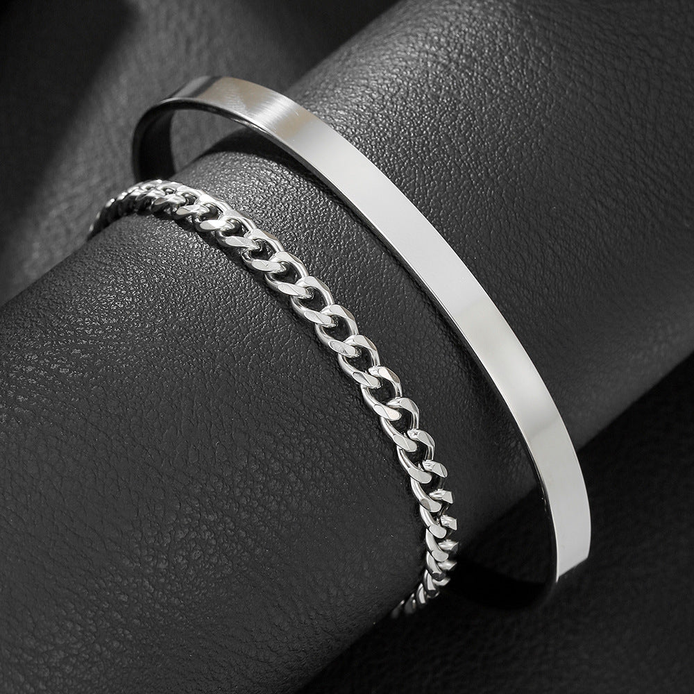Amazon hot-selling stainless steel open bracelet Cuban NK chain bracelet set jewelry men's hip-hop bracelet bracelet jewelry