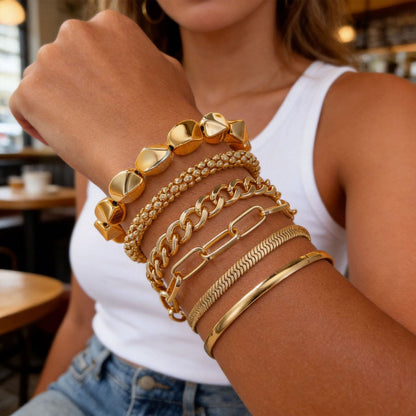 European and American new corn NK chain personalized bracelet set creative simple multi-layer stacked geometric bracelet 6-piece set