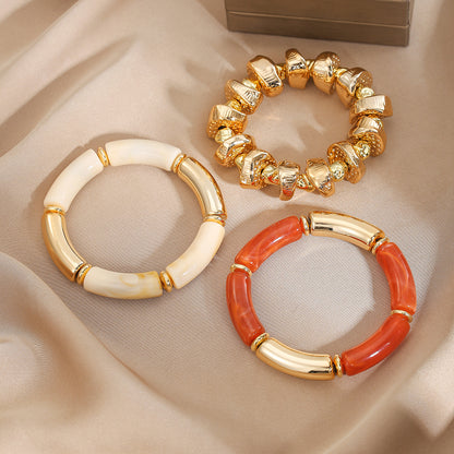 Cross-border European and American Internet celebrity style exaggerated bracelet irregular ccb bracelet set special-shaped stacked acrylic bracelet woman