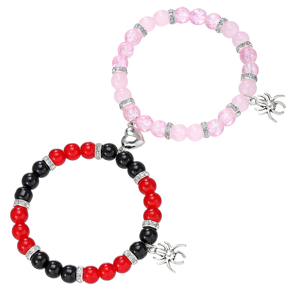 Cross-border hot-selling friendship spider love magnetic attraction cat bracelet beaded elastic adjustable couple holiday bracelet