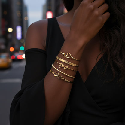 Amazon's new European and American style metal bracelet Women's Butterfly Festival love couple bracelet 6 stacked wearing set bracelets