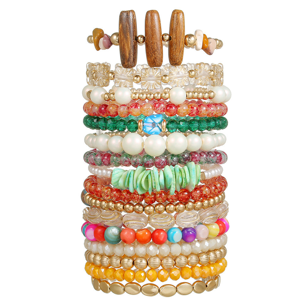 Cross-border hot-selling retro wood bead crystal pearl bracelet women's ins simple temperament fashionable small fresh stacked bracelet