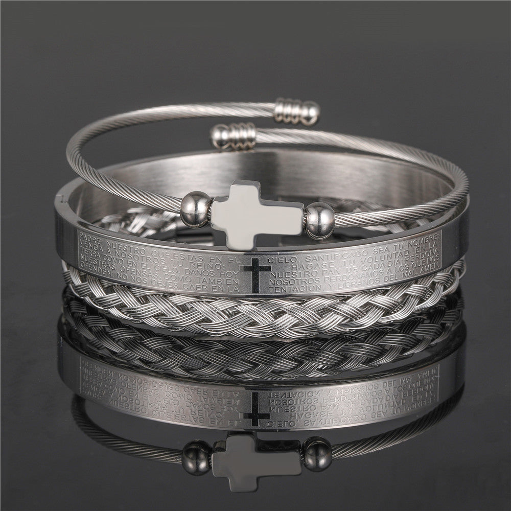 European and American punk jewelry retro trend stainless steel winding three-color square bracelet bracelet wholesale accessories men