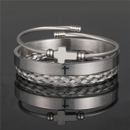 European and American punk jewelry retro trend stainless steel winding three-color square bracelet bracelet wholesale accessories men