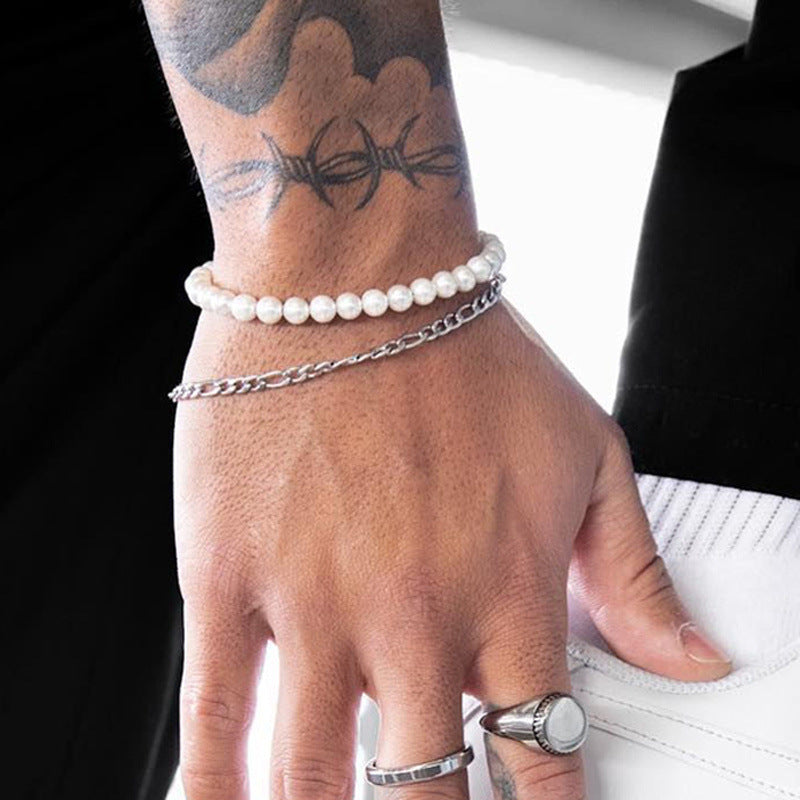 Vacation wind bohemian shell bracelet ins niche men stacked with regal stone turquoise pentagram bracelet