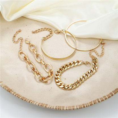 European and American cross-border new thick chain personalized bracelet, creative and simple multi-layer chain bracelet set of 4