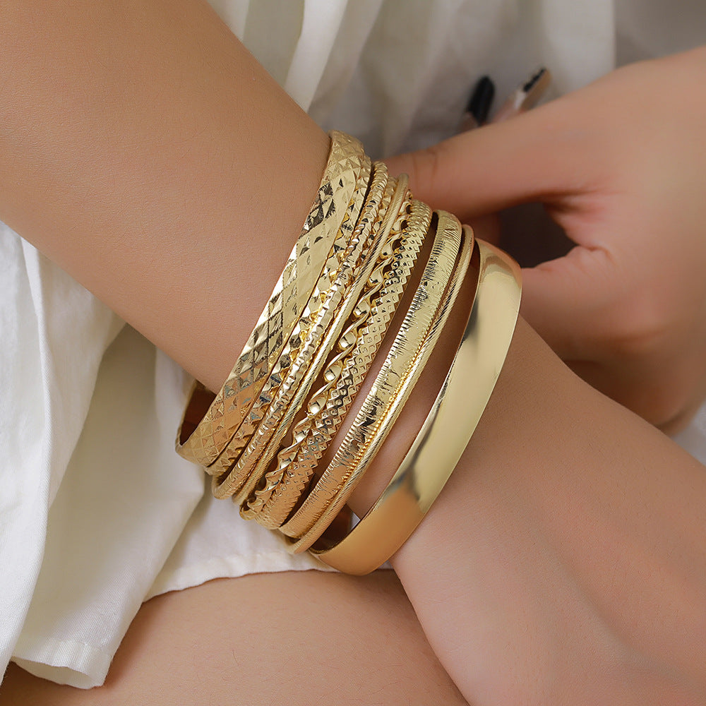 Cross-border hot-selling metal opening bracelet set fashionable mix and match hollow love wheat ear chain stacking bracelet bracelet bracelet