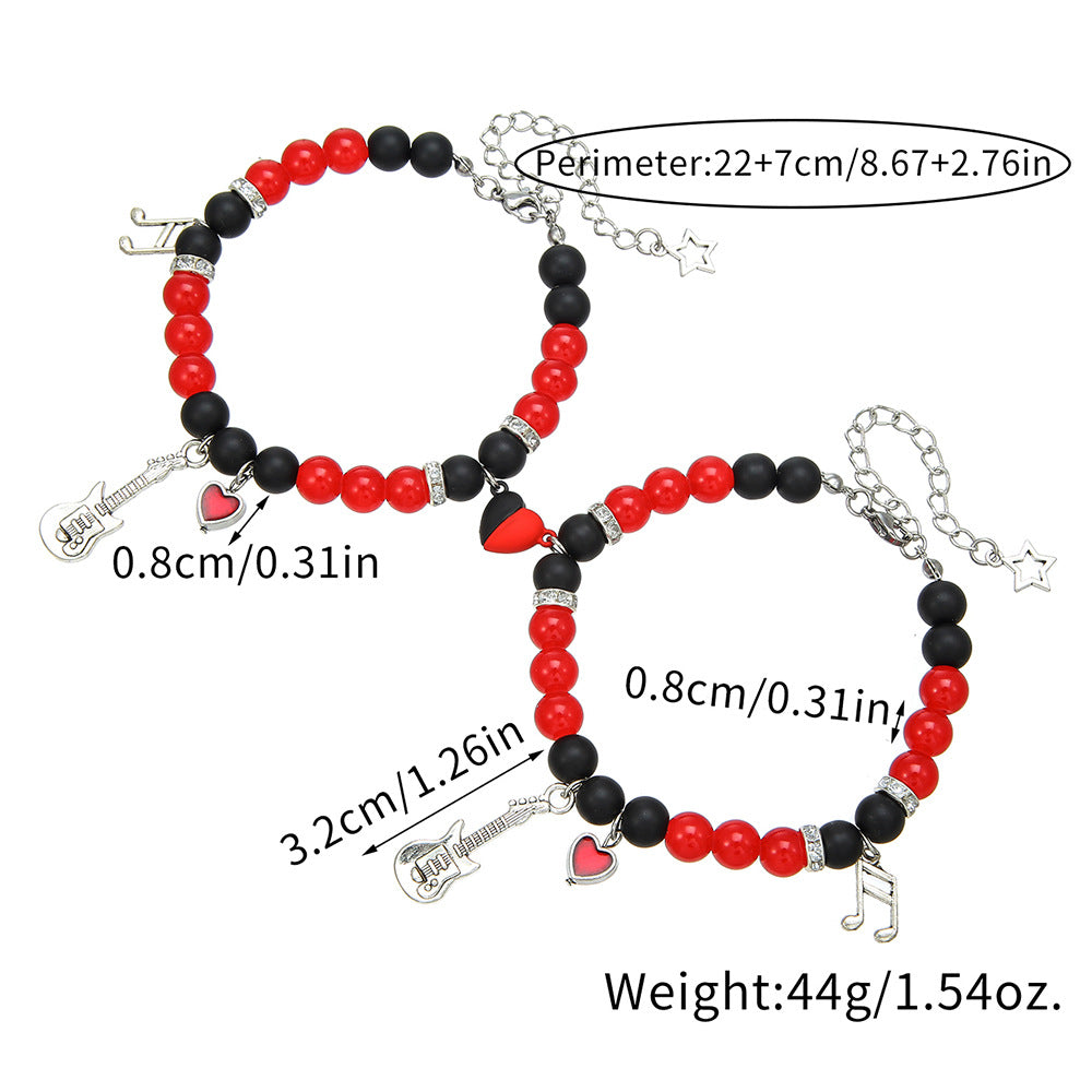 Cross-border hot-selling guitar five-pointed star music note love magnet bracelet set beaded couple girlfriend friendship bracelet female