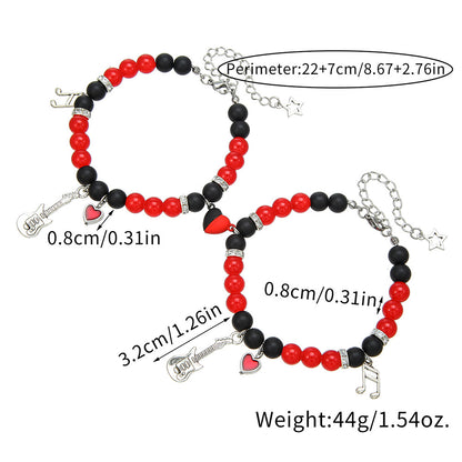 Cross-border hot-selling guitar five-pointed star music note love magnet bracelet set beaded couple girlfriend friendship bracelet female