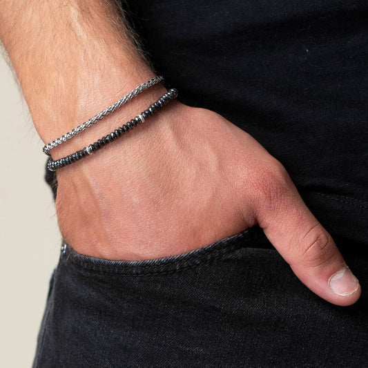 Black iron stone elastic bracelet bracelet male trendy female personality thin bracelet cold wind simple Korean version student bracelet street