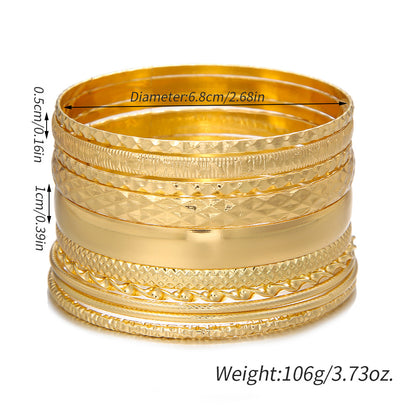 Cross-border new metal bracelet set, female exaggerated bohemian feng shui ripple smooth surface stacked bracelet 10-piece set