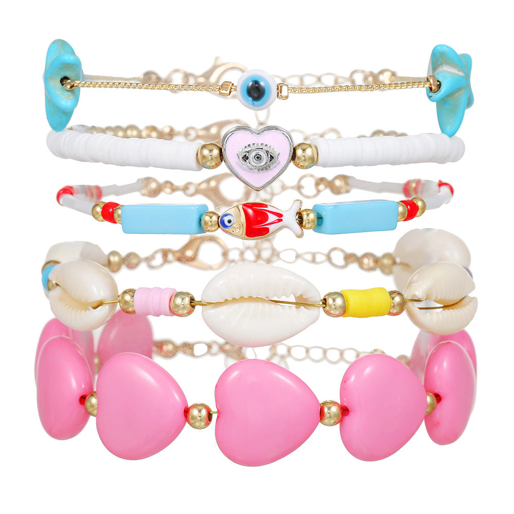 Bohemian vacation wind soft pottery shell beaded woven bracelet beach wind fish eyes turquoise starfish bracelet female