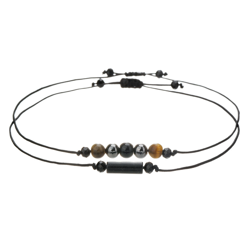 Cross-border new woven handmade beaded stone bracelet cylindrical amethyst tiger eye powder crystal bracelet couple friendship bracelet