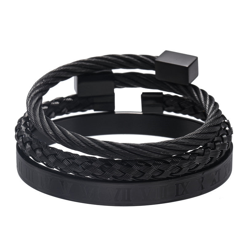 European and American punk jewelry retro trend stainless steel winding three-color square bracelet bracelet wholesale accessories men