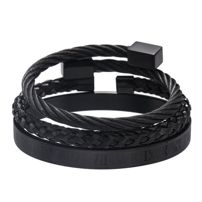European and American punk jewelry retro trend stainless steel winding three-color square bracelet bracelet wholesale accessories men