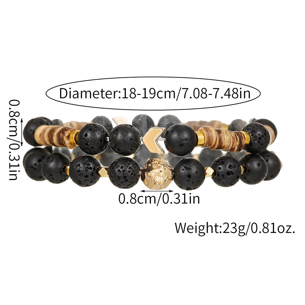 Cross-border natural semi-precious stone bead string men's bracelet volcanic stone wood bead spacer bracelet summer men's vacation jewelry