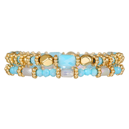 European and American hot-selling 2-piece set Bohemian cut glass bead bracelet multi-color rectangular bead beaded elastic bracelet