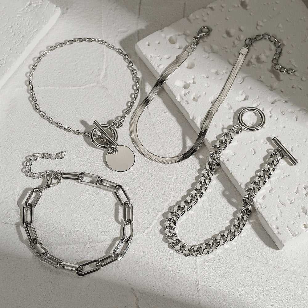 European and American cross-border hand jewelry hip-hop snake bone chain NK chain bracelet combination set retro metal ot buckle chain bracelet