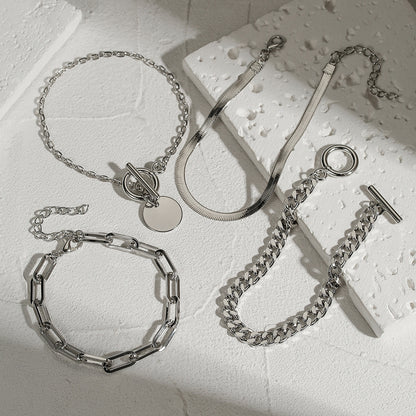 European and American cross-border hand jewelry hip-hop snake bone chain NK chain bracelet combination set retro metal ot buckle chain bracelet