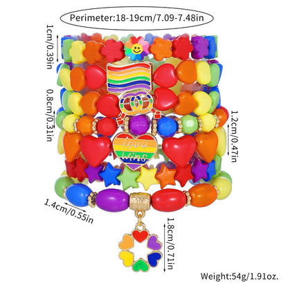 Candy Color Beaded Elastic Bracelet Women's Bohemi Holiday Wind Rainbow Multi-layer Stacked Belt Love Bracelet Set