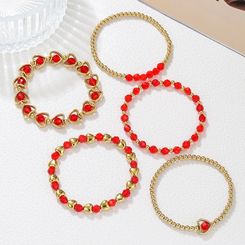 Cross-border multi-layer red crystal bead love CCB beaded bracelet Valentine's Day stacked fashion versatile friendship bracelet