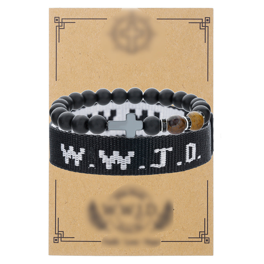 Cross-border hot-selling WWJD cross bracelet bracelet, natural stone unisex charm, faith, friendship, soft ceramic bracelet