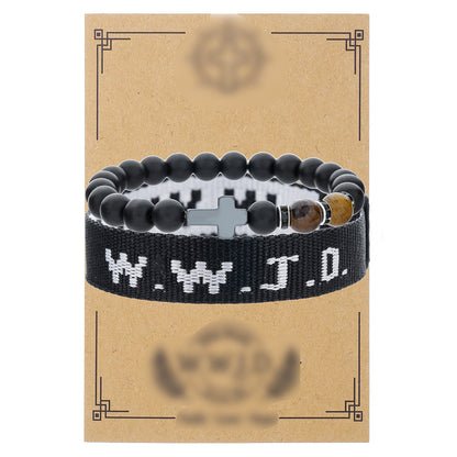 Cross-border hot-selling WWJD cross bracelet bracelet, natural stone unisex charm, faith, friendship, soft ceramic bracelet